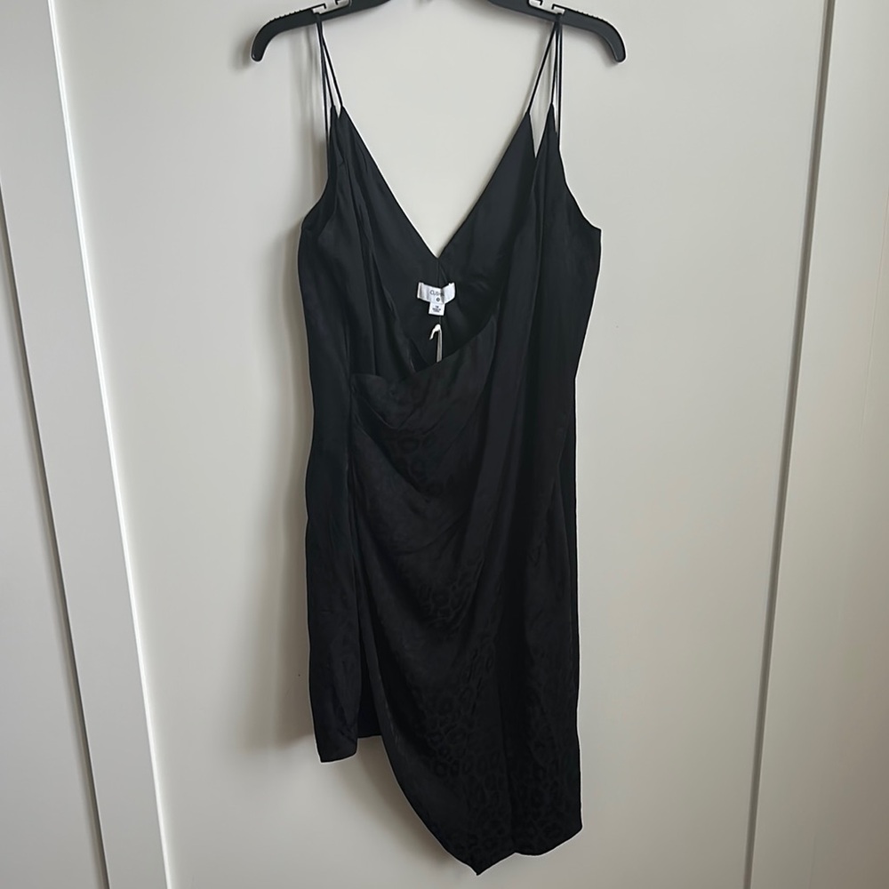 NWT Animal Print Mini Black Slip Wrap Dress, 14